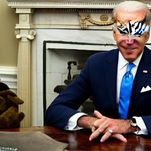 Image similar to photo of Joe Biden wearing bunny ears in the oval office, press release