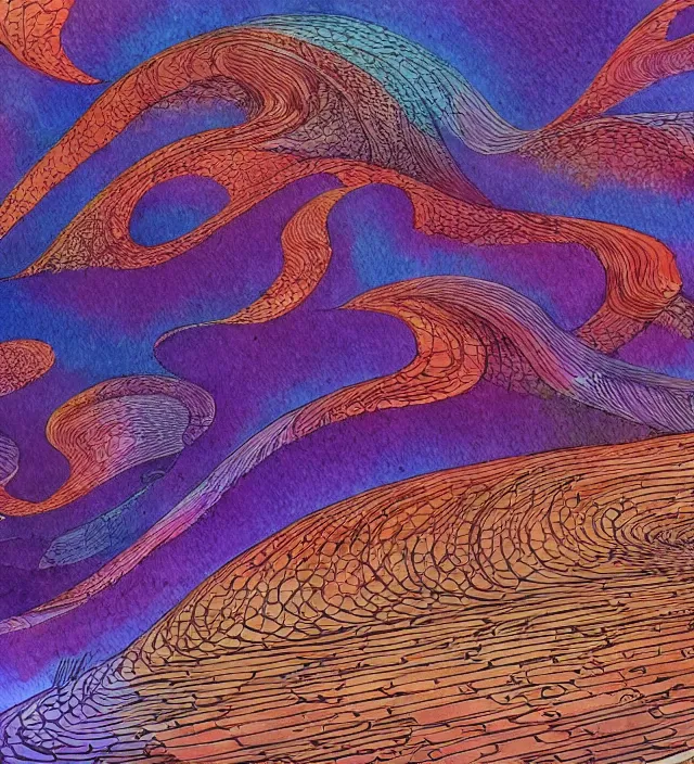 Prompt: a watercolor ink painting of generative art in the style of jean giraud in the style of moebius trending on artstation deviantart pinterest detailed realistic hd 8 k high resolution