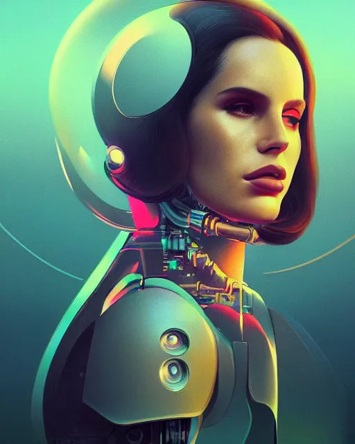 Image similar to portrait of Lana Del Rey as a cyborg. intricate abstract. intricate artwork. by Tooth Wu, wlop, beeple, dan mumford. dune by david lynch, ex machina, octane render, trending on artstation, greg rutkowski very coherent symmetrical artwork. cinematic, hyper realism, high detail, octane render, 8k, iridescent accents