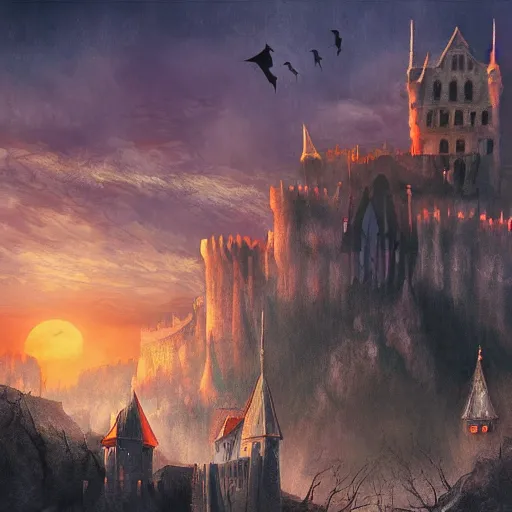 Image similar to the castle of dracula, castlevania, artfoundy, digital art