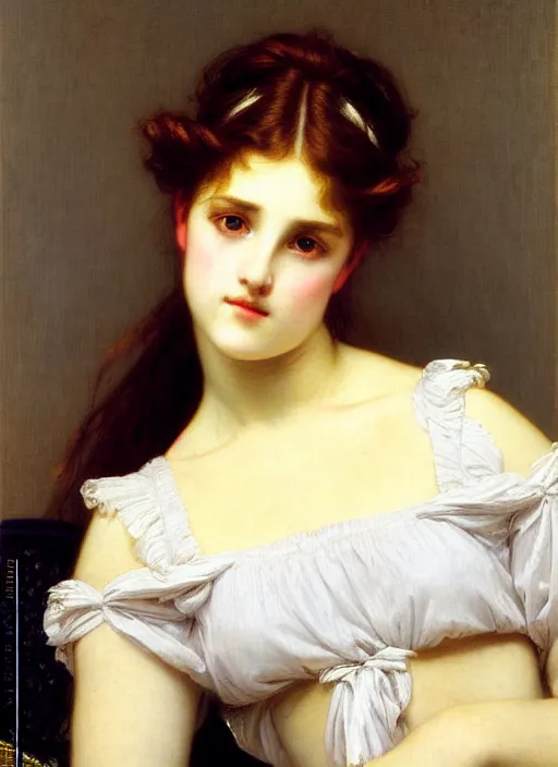 Prompt: a portrait of a pretty young lady by alexandre cabanel