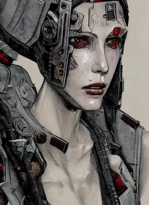 Prompt: female cyberpunk demigod, character design by enki bilal, close - up, detailed, intricate, moody : : very coherent, trending on artstation