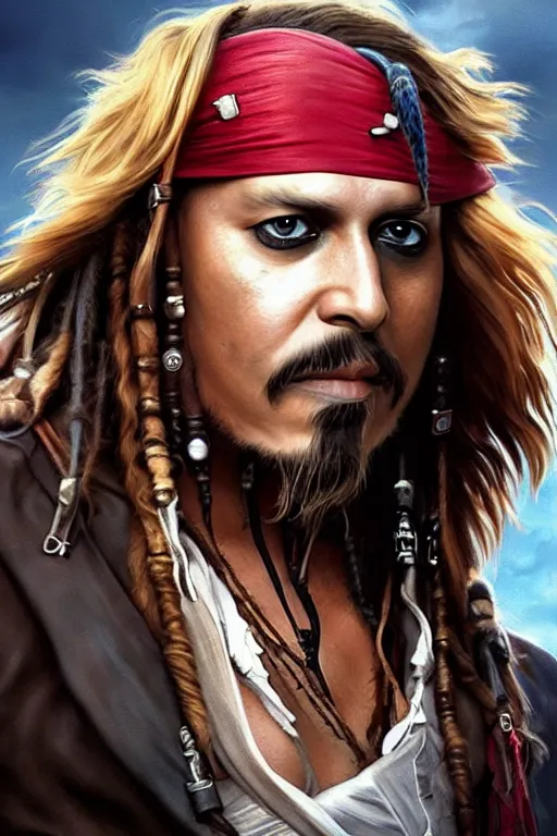 Prompt: Boris Johnson as Captain Jack Sparrow, Boris Johnson hairstyle, masculine figure, highly detailed, digital painting, artstation, concept art, smooth, sharp focus, illustration, cinematic lighting, art by artgerm and greg rutkowski and alphonse mucha