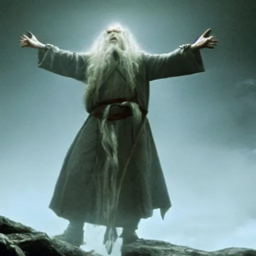 Prompt: shamanic ritual run by gandalf in the movie lord of the rings