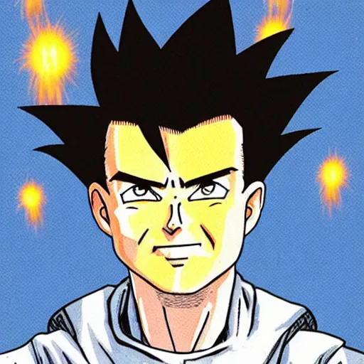 Image similar to rick astley as a super saiyan