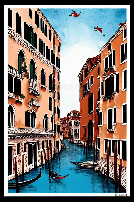 Image similar to venice, illustration, in the style of katinka reinke