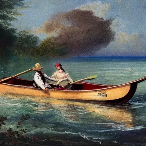 Image similar to 🚣🐃🥣🇬🇧🏖, victorian painting, realistic photo, illustration