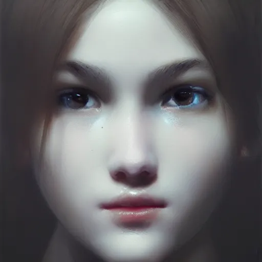 Image similar to a cute girl by ruan jia, closeup headshot, black ponytail, cinema - grade cg rendering, high detailed.