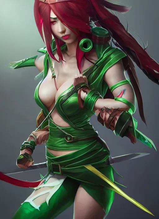 Image similar to dangerous akali, from league of legends, green daggers, nurse costume, hyper detailed, digital art, trending in artstation, cinematic lighting, studio quality, smooth render, unreal engine 5 rendered, octane rendered, art style by klimt and nixeu and ian sprigger and wlop and krenz cushart