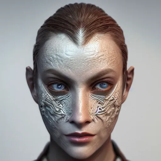 Image similar to Very very very very highly detailed epic photo of beautiful face with porcelain mask, intricate, dystopian, sci-fi, extremely detailed, digital painting, artstation, concept art, smooth, sharp focus, illustration, intimidating lighting, incredible art by Anton Pieck, Octane render in Maya and Houdini VFX