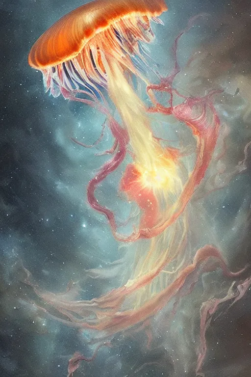 Image similar to a dancer marbled tornado jellyfish by artgem and greg rutkowski, highly detailed, high contrast, light reflection, trippy, nebula, trending on artstation