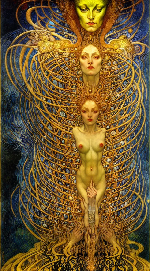 Image similar to Divine Chaos Engine by Karol Bak, Jean Delville, William Blake, Gustav Klimt, and Vincent Van Gogh, symbolist, visionary