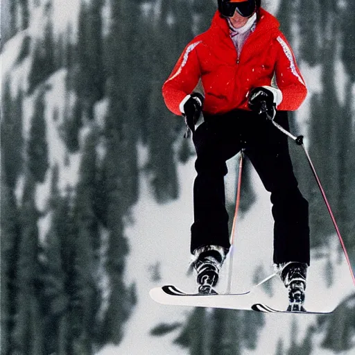 Prompt: michael jackson skiing with alien reptilians