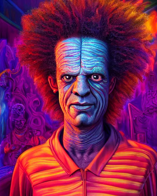Prompt: portrait ultra dimensional sideshow bob entity, accidentally tripping on dmt and acid, psychedelic experience, overwhelming psychosis of self realization and burning awakening, ultra high definition, unreal engine 5, hyperrealism, masterpiece composition, by casey weldon, barclay shaw 8 k photorealistic