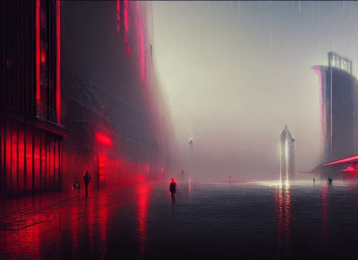 Prompt: the futuristic city of oran and santa cruze algiers, cyberpunk, high detail, by ivan aivazovsky, by john atkinson grimshaw, gradient black and red turquiose, black and red and white color scheme, grunge aesthetic, graffiti tag, 8 k