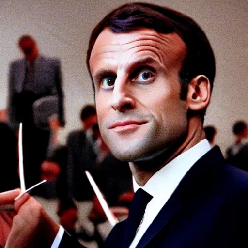 Image similar to Emmanuel Macron inside a shoe box American Psycho (1999)