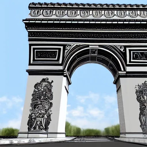 Prompt: photorealistic, arc de triomphe full of graffiti