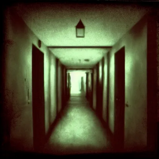 Image similar to a dark artistic photo of an liminal hallway with idol statues of horror, big budget horror, a polaroid photo, bleeding decaying colors!