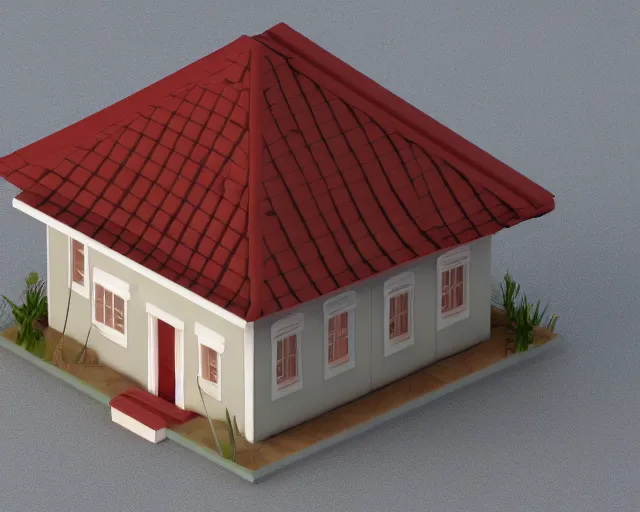 Prompt: small cute assam type house, 1 0 0 mm, 3 d render, isometric, diorama, perfectly centered and isolated on white background