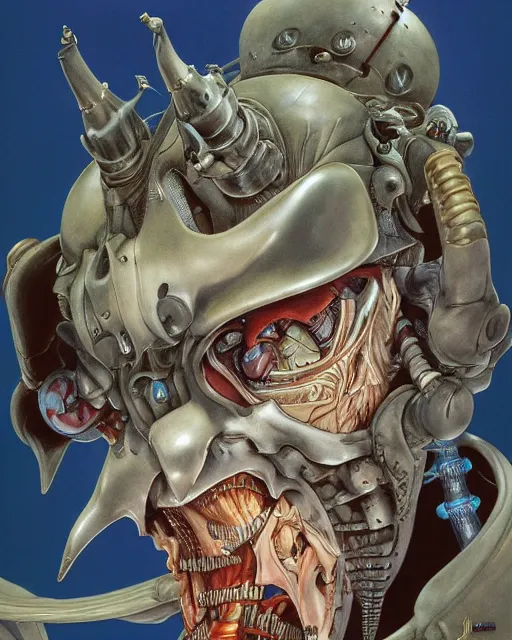 Image similar to jester by roger dean, by masamune shirow, by wayne barlowe, biomechanical, portrait, 4 k, wide eyes, hyper detailed, hyperrealism, anime