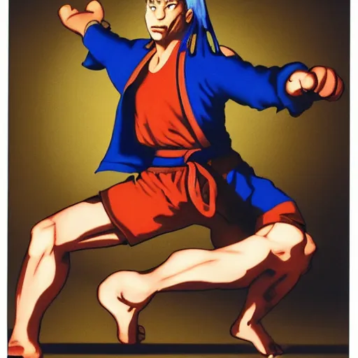 Prompt: ken from street fighter 2 doing the shinryuken move in the style of rembrandt