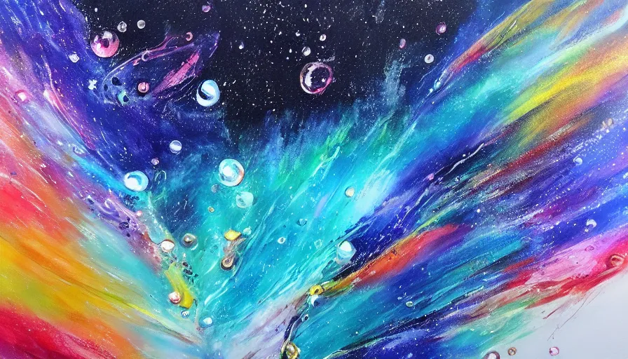 Image similar to painting space on canvas, watedrops, water droplets, acrylic painting, acrylic pouring, painting, influencer, artstation - h 8 0 0