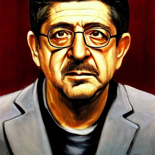 Prompt: portrait of Mélenchon, in the manner of Soviet propaganda, high details, symmetrical face