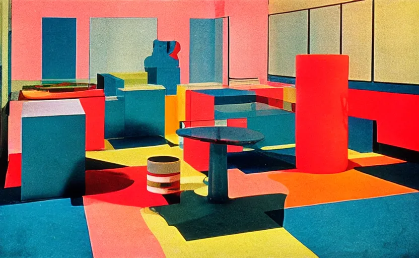 Prompt: a restored photography of a collection of contemporary objects, ( ( ( fauvisme ) ) ), in the style of memphis design, ( ( ( ( ( ( ( outdoor ) ) ) ) ) ) ), ( ( ( neo modernism ) ) ), 1 9 2 0, bright colors, documentary