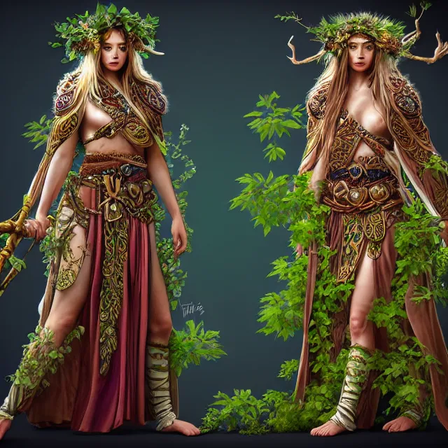 Image similar to beautiful druid warrior in ornate robes with plant powers, highly detailed, 4 k, hdr, smooth, sharp focus, high resolution, award - winning photo, artgerm, photorealistic