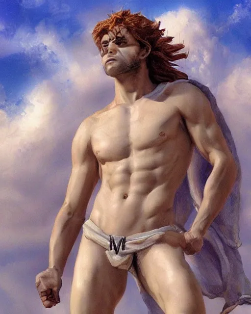 Prompt: gil kaganovich as a hot Greek god in the sky, highly detailed, detailed face, beautiful face, hyper realistic