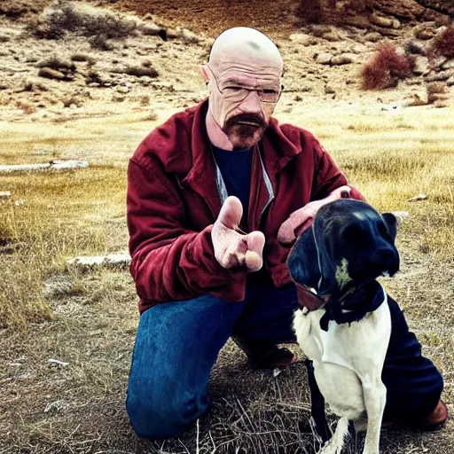 Image similar to Walter White and his trusty hound 4k photography award-winning footage, dramatic