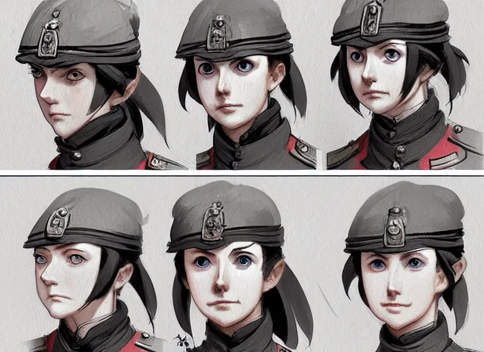 Image similar to 1 8 5 5 british crimean war nurse, character face study, multiple angles, directions and moods. faces only, concept art finely detailed perfect art, painted by greg rutkowski makoto shinkai takashi takeuchi studio ghibli, pinterest, cevagraf comics