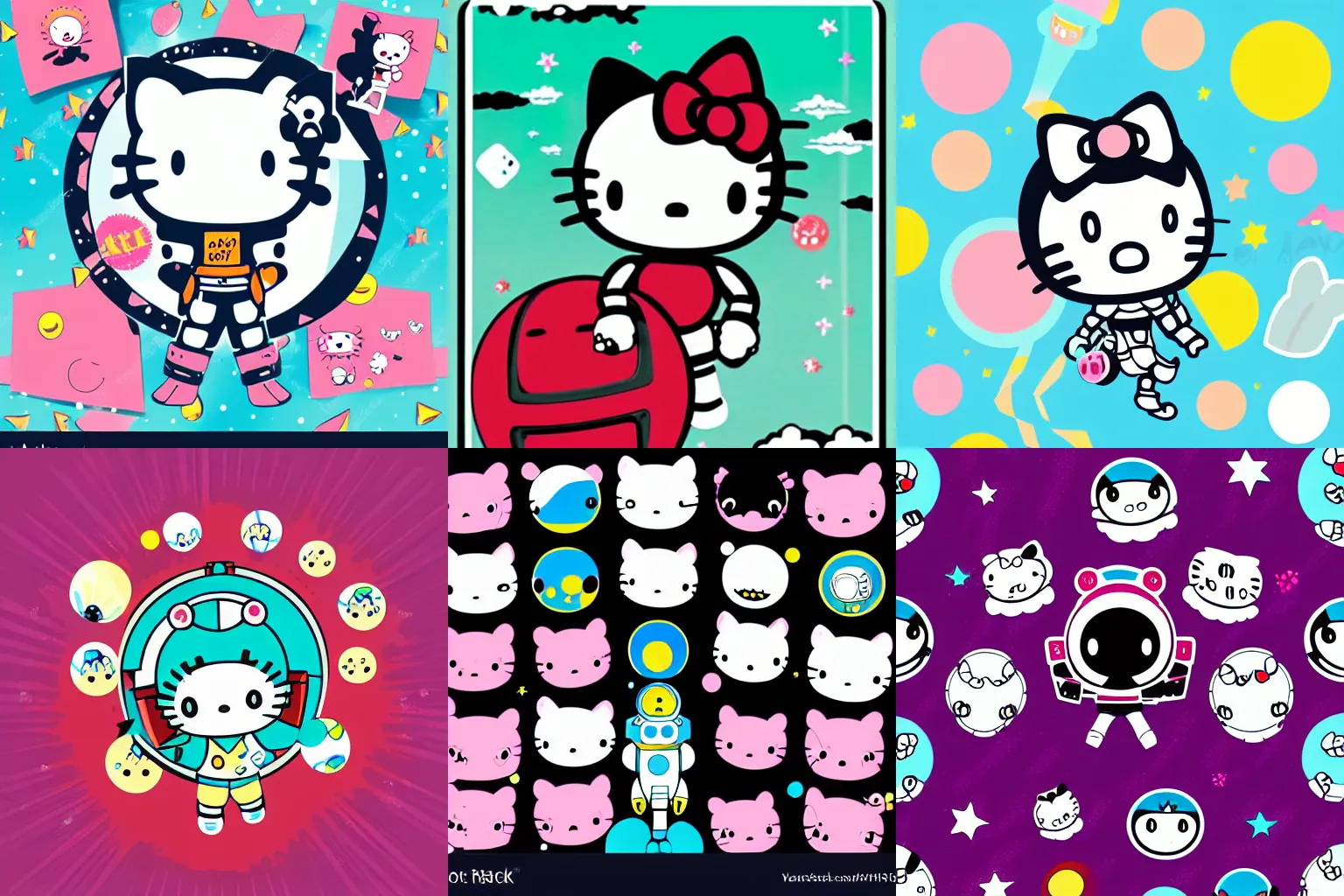 Prompt: criterion kawaii art for the film Robo Hello Kitty Astro boy goes to Space, sticker design vector