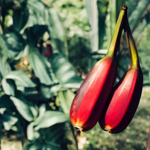 Prompt: a red banana and a blue apple