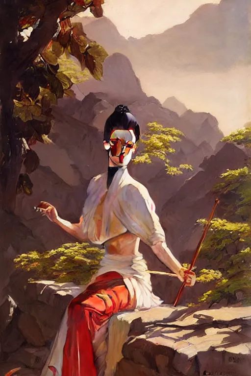 Image similar to landscape, taoism, painting by greg rutkowski, j. c. leyendecker, artgerm