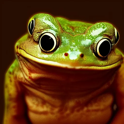 Image similar to sad humanoid frog holding his head in front of a computer screen in a dingy dark room at night. realistic digital art.