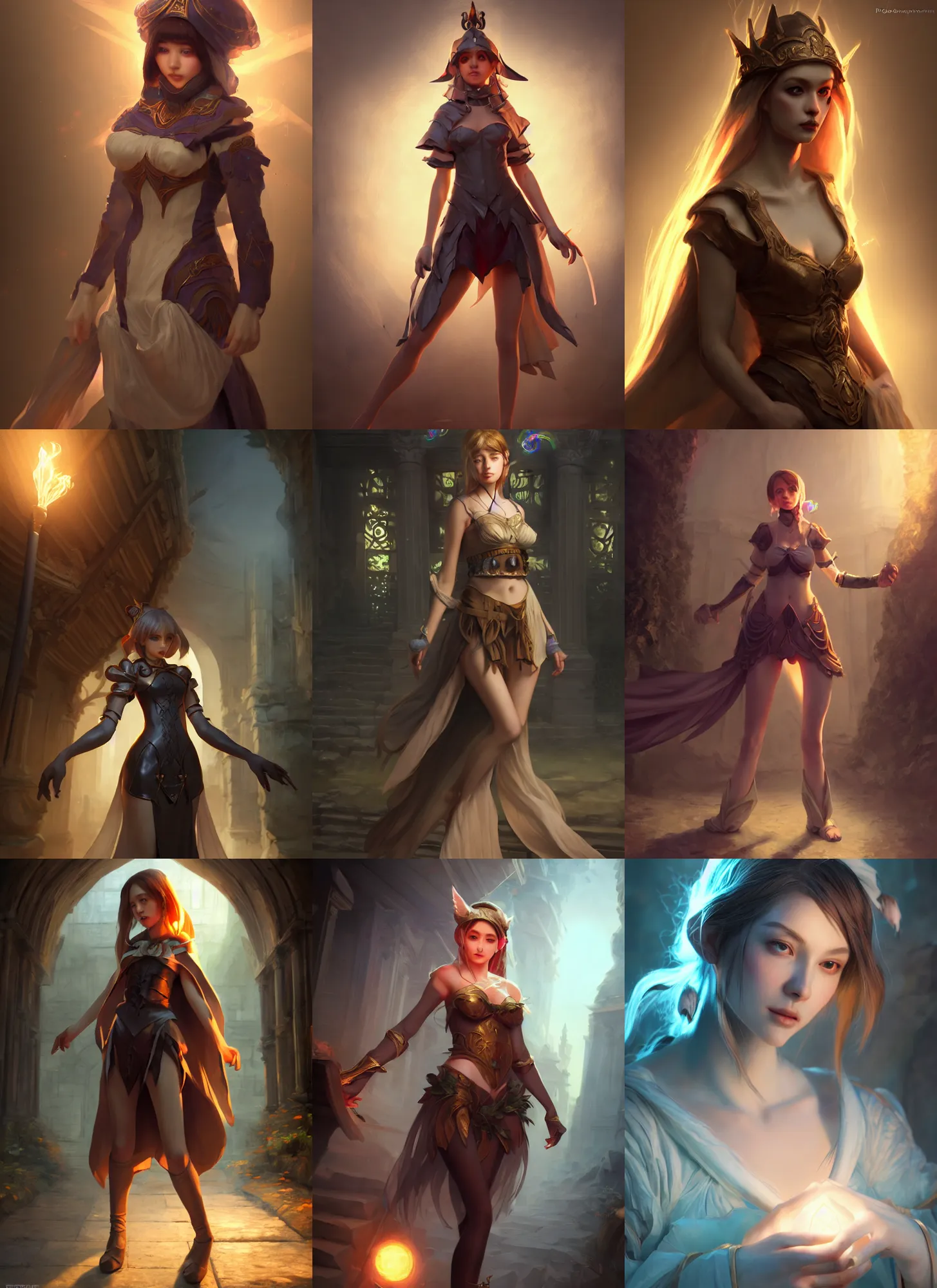 Prompt: sophisticated composition, old masters light composition, procedurally generated, epic mage girl character posing for concept art, costume design from forest spirits, ancient city streets behind her, substance designer, PBR, HD, Ultra detailed, hyperrealistic, megascans, volumetric light, concept by master artist, made in paint tool SAI2, trending pixiv face