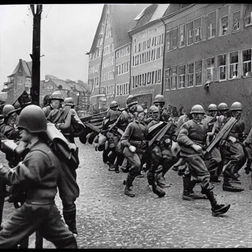 Prompt: denmark taking over germany 1945, photo