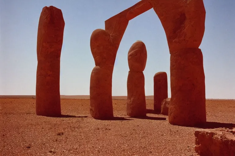 Prompt: film still of monumental gigantic post human building in the desert, by Étienne-Louis Boullée ektachrome full-HD