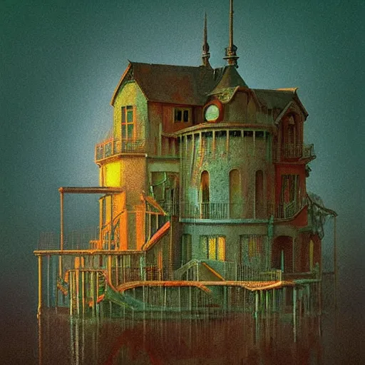 Image similar to a beautiful place. digital artwork by vincent bons, michael whelan, beeple, remedios varo and gerardo dottori. grainy and rough. interesting pastel colour palette. beautiful light. oil and water colour based on high quality render. retro.