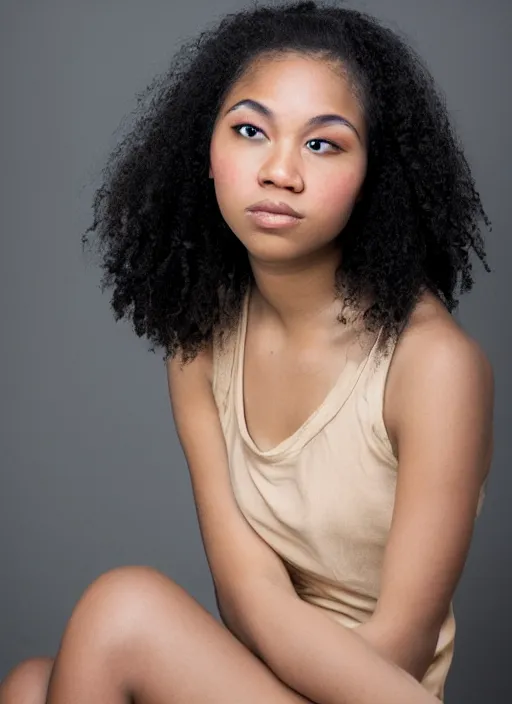 Image similar to a beautiful portrait of a young woman who is a mix of all ethnicities, studio lighting, 35 mm portrait