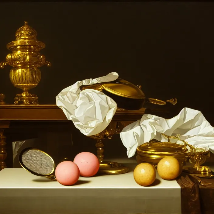 Image similar to still life painting of random vaporwave objects by pieter claesz, oil on canvas, strong lighting, highly detailed, hyper realism, golden hour, god rays, hd, 4 k