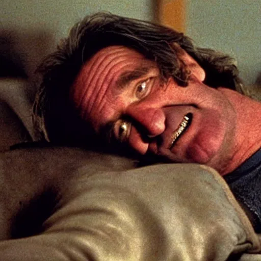 Image similar to robin williams as killer bob climbing over couch in twin peaks, scene from episode, 4 k, 1 9 9 0