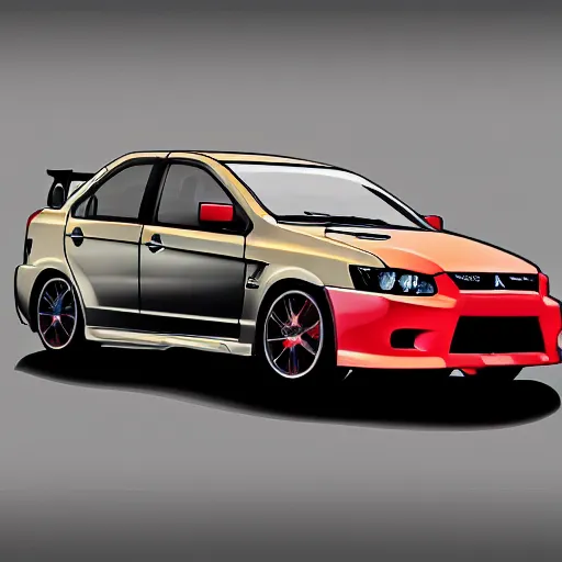 Prompt: Digital painting of Mitsubishi Lancer Evolution XI 11 2022 2 door sedan