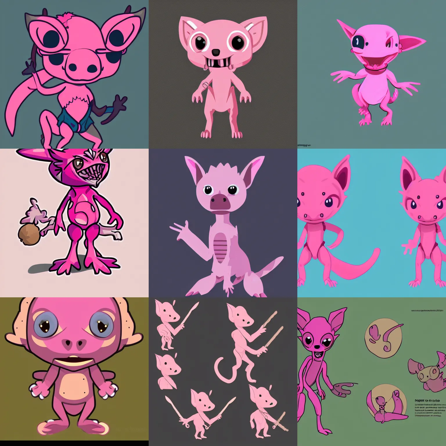 Prompt: A outline illustration of a cute pink Kobold as a world explorer, digital art, vector art, Trending on ArtStation