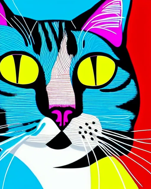 Prompt: painting of a cat, in a painting of a cat, in a painting of a cat, pop art style, vibrant colors