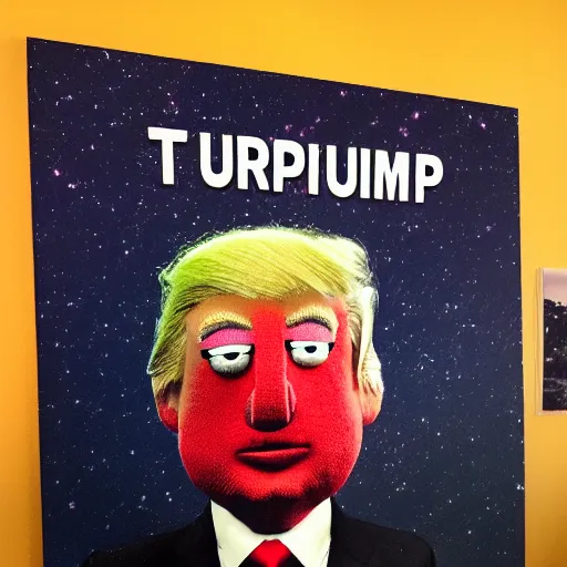 Prompt: photo of a muppet of Donald-Trump in a nebula