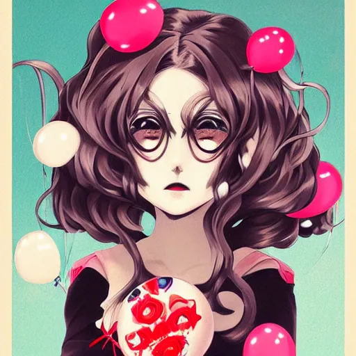 Image similar to anime skull portrait woman balloons, hello kitty, elegant, highly detailed, hard shadows and strong rim light, art by jc leyendecker and atey ghailan and sachin teng