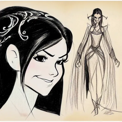 Image similar to milt kahl sketch of victoria justice with tendrils hair style as princess padme from star wars episode 3