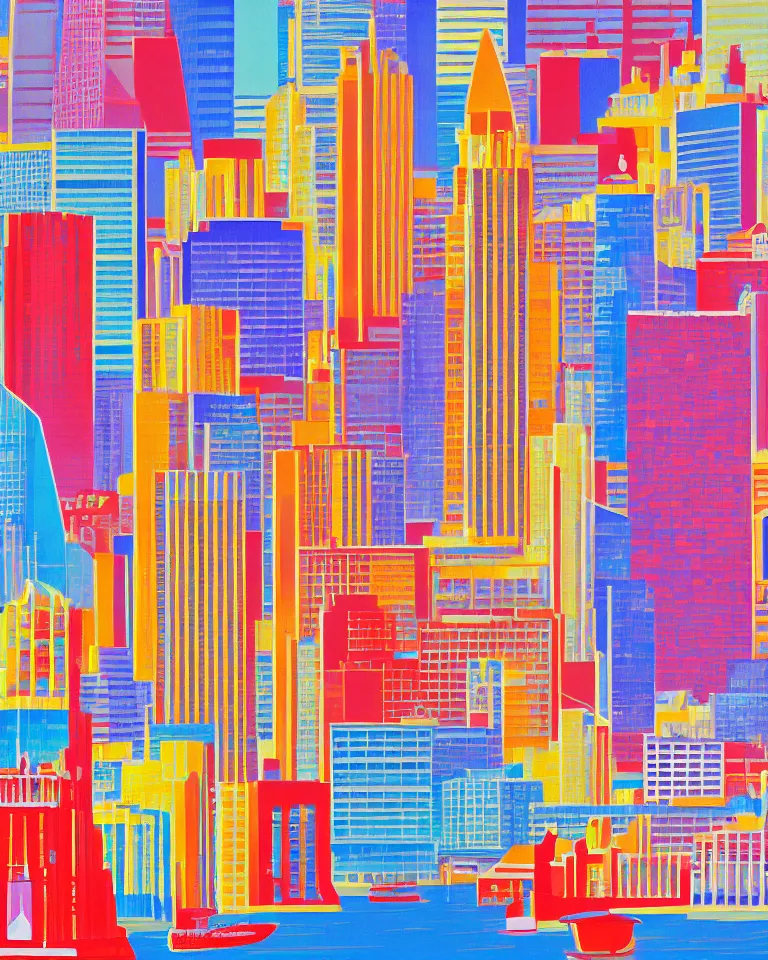 Prompt: city of london, bright colors, in the style of hiroshi nagai, very detailed